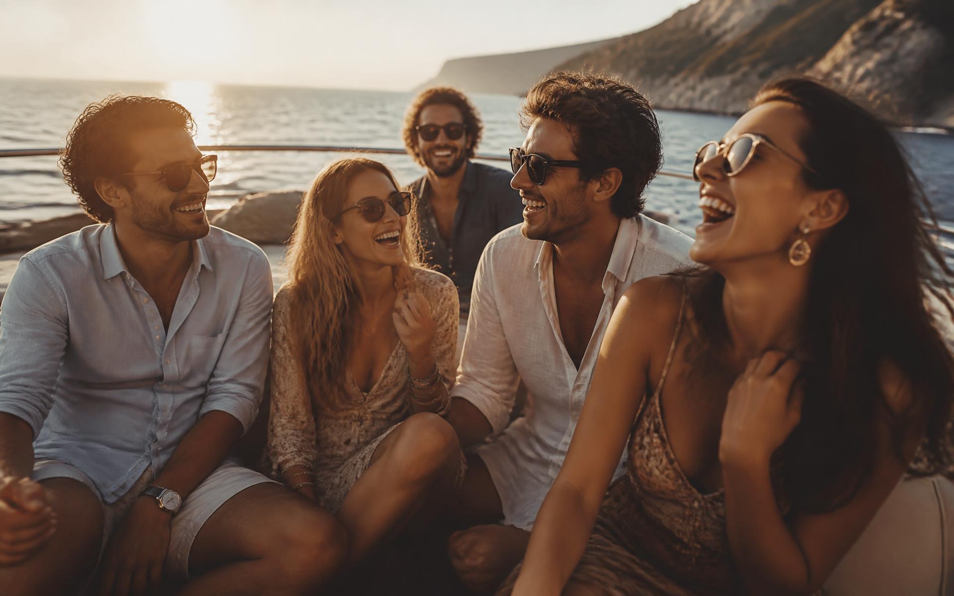 A Wandermesh group at golden hour on the water